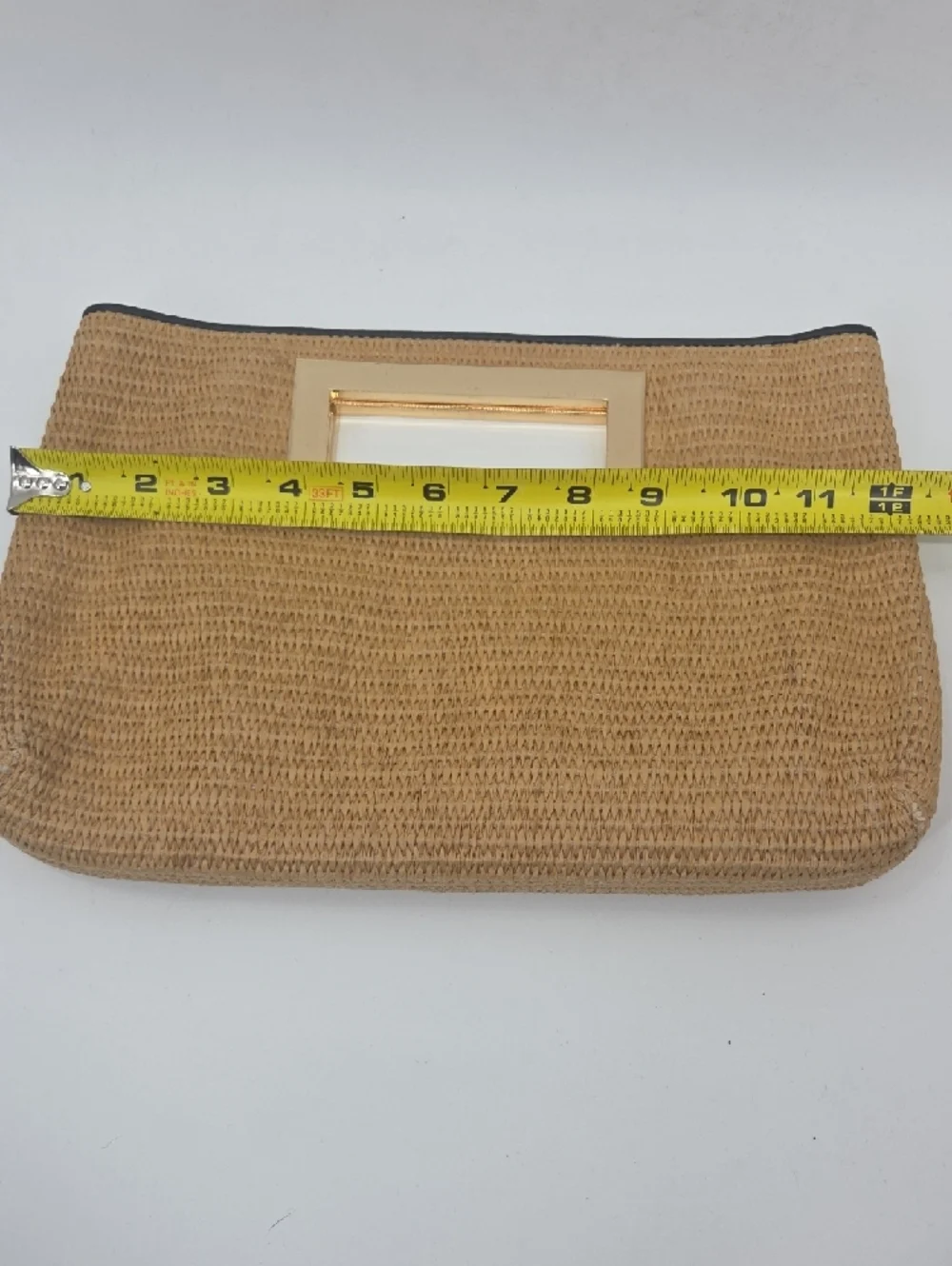 Michael Kors Tan Woven Clutch with Gold Handle Detail